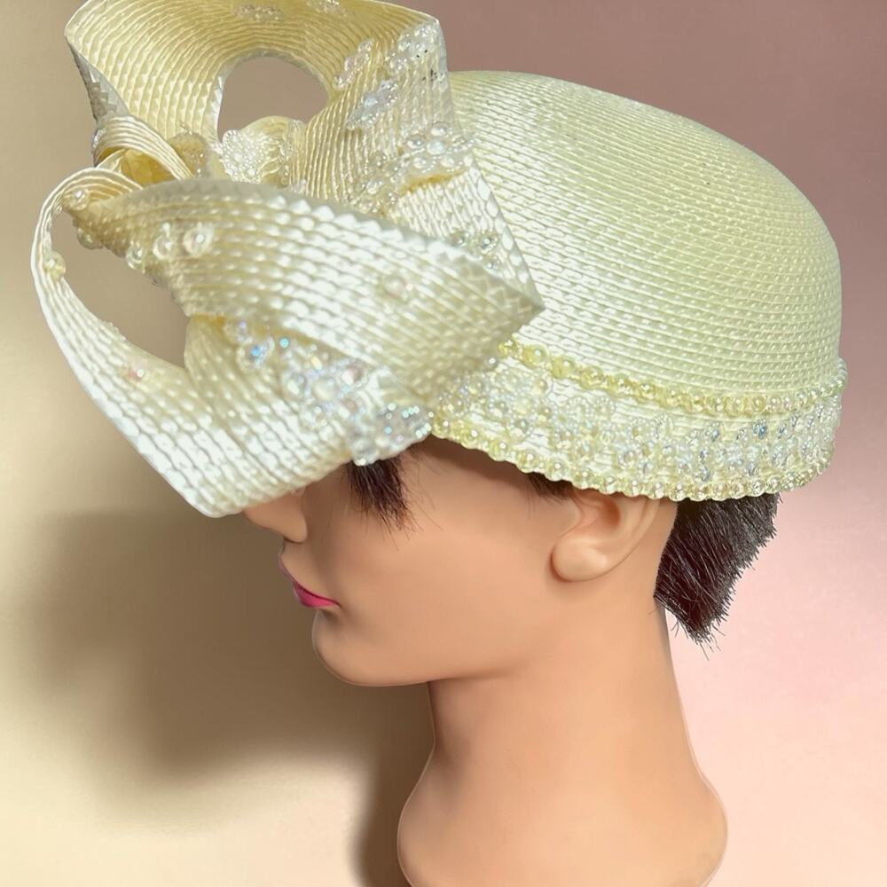 Vintage Beatrice Ginn Beaded Hat Kentucky Derby Wedding Straw Designer Bow
